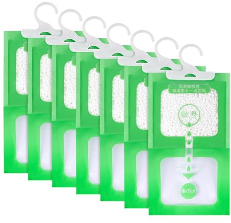 Set di 7 sacchetti deumidificatori da appendere per guardaroba, 700 g, con cristalli anti-umidità, per armadi, casa, cucina, garage, camera da letto, auto, blocca la condensa umida