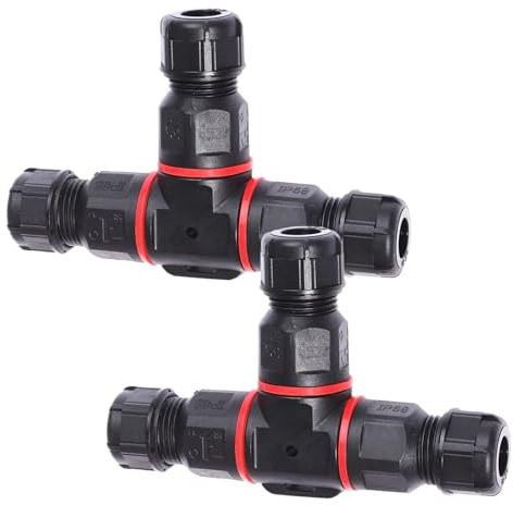2 Stück Kabelverbinder Wasserdicht IP68, 3-Polig Erdkabel Verbindungsmuffe,T-Form Verteilerdose Kabel Wasserdicht Verbindenfür Ø3-12 mm Kabeldurchmesser, Verbindungsbox Außen Wasserdicht (T-Form)