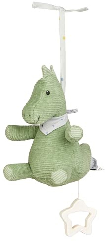Sterntaler Spieluhr S Dino Rexi - Baby Spieluhr aus Feincord - Kuscheltier Baby zum Anbinden - Einschlafhilfe wirkt beruhigend zuhause & unterwegs, steingrün