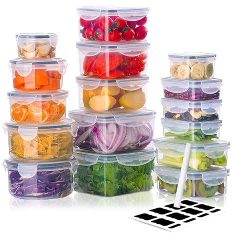 QXXQ Frischhaltedosen mit Deckel Set, (16 Behälter+16 Deckel), BPA-Frei, Küche Meal Prep Boxen, Mikrowellen, Kühlschrank und Spülmaschinenfest