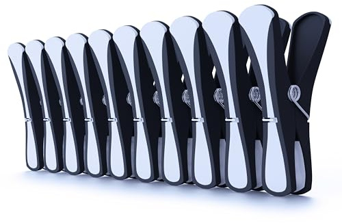 Clothes Pegs for Washing Line – 60 Pack Black & White Soft Grip Laundry Pegs with Contoured Soft Pad Design | Non-Slip & Gentle on Fabrics | Extra Strong Metal Spring, Weatherproof & Rust-Resistant