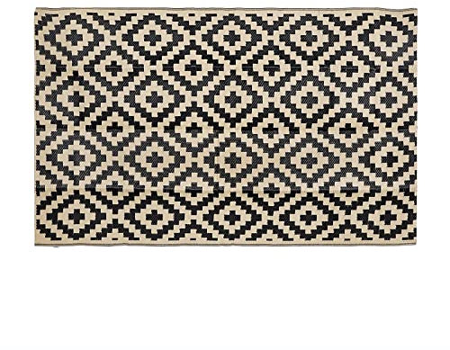 Outdoor-Teppich, wendbar, wasserdicht, Kunststoff, für Veranda, Terrasse, Wohnmobil, Hinterhof, Pool, Deck, Picknick, Strand und Camping, 1,2 x 1,8 m, Schwarz und Beige