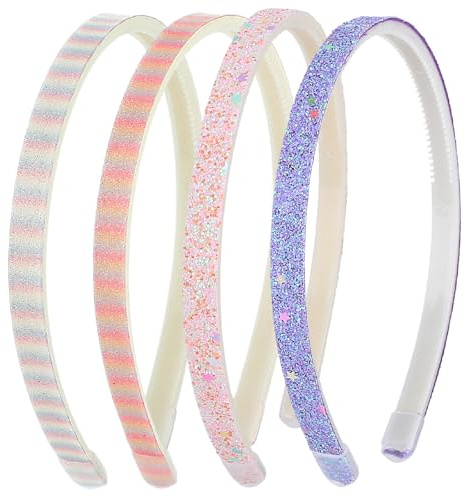 WLLHYF - Diademas brillantes, 4 piezas de plástico, bonitas, antideslizantes y gruesas, bandas para el cabello con lentejuelas, gruesas y brillantes, arcoíris, con dientes, accesorios para el cabello