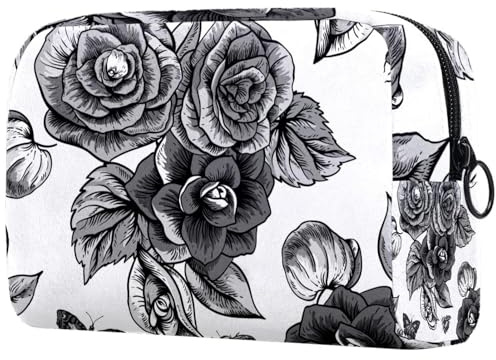 Beauty case da donna, con fiori di begonia, farfalla e api, da viaggio, grande, con cerniera, Multi, 18.5x7.5x13cm/7.3x3x5.1in, Beauty case