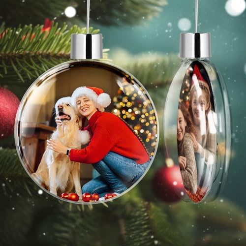Personalisierte Weihnachtskugeln mit Foto, Weihnachtskugel personalisiert mit doppelseitig bedrucktem Foto, Personalisierter Weihnachtsschmuck für Familie, Freunde, Partner und Babys - Runder Kuchen