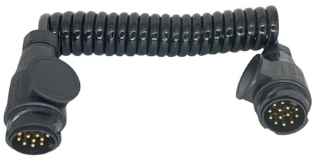 Sepzlly Spiralkabel Verlängerungskabel, 13-polig auf 13 Polig Adapter Stecker Männlich Stecker Verbindung 3.0m Anhängerstecker Anhängerkabel Kabeladapter für Bootstrailer Anhänger Caravan Wohnwagen