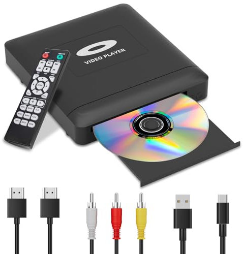 Mini HD DVD Player with Hdmi, Multi Region DVD Player for Smart TV, HDMI/RCA Output Cable Included, 1080P, Breakpoint Memory, Built-in PAL/NTSC, CD Players for Home