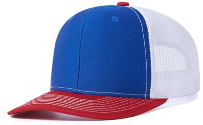 Unisex Trucker Cap Baseball Cap Verstellbar Sonnenhut Baseballkappe Mütze Basecap,Trucker-Kappe Snapback Schirm Mütze,mit luftdurchlässige Mesh Rückseite,für Outdoor Sommer Freizeit,Blau A+Weiß+Rot
