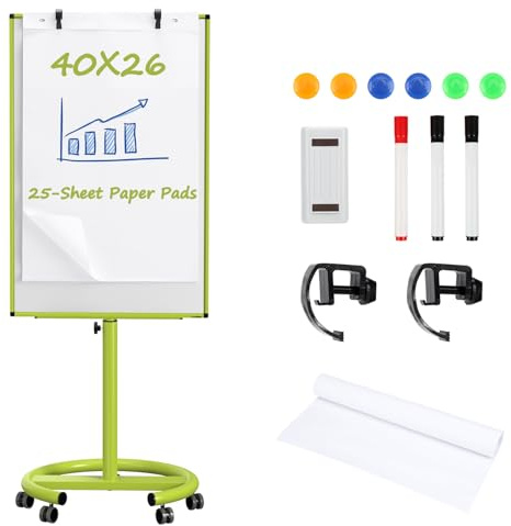 White Board on Wheels, 40x26 Inches Dry Erase Board with Stand, Magnetic Mobile Whiteboard, Portable Standing Dry Erase Board for Classroom, School, Office, Home, Teacher, with Flip Chart Paper