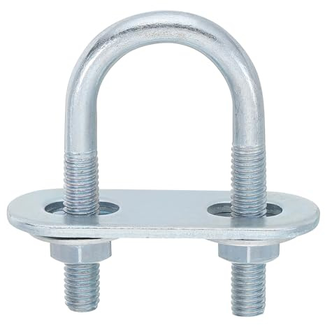 QUARKZMAN 2Pcs Pernos en U Redondos M6, Ancho Interior de 20mm, Longitud de 50mm Perno de Abrazadera en U con Tuercas y Placas, de Acero al Carbono para Reparación Tuberías y Industriale