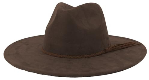 ZC8bdbd Fedora-Hut mit breiter Krempe für Damen, stilvoller und klassischer Filzhut, Jazz-Hut, Braun, Einheitsgr��e
