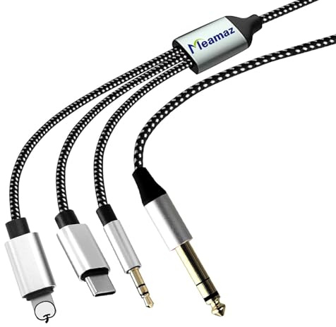 Meamaz 2M Câble Audio, USB-C/L ightning vers Jack 3.5mm AUX et 1/4 TRS | 3-en-1 Nylon Tressé Adaptateur de Son Haute Fidélité pour Interface Audio, Casque, Enceinte