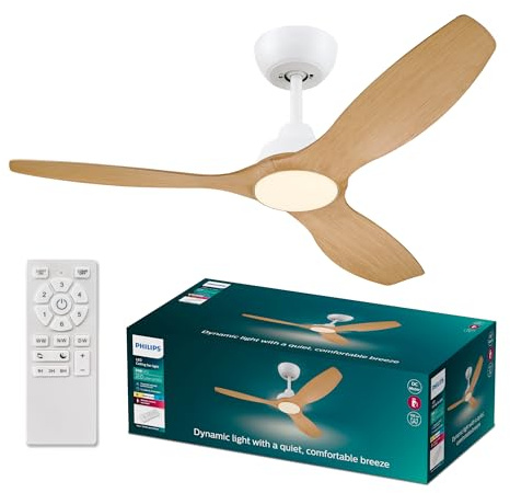 Philips Olas takfläkt, 3 blad, 24 W LED-ljus, DC-motor, färgtemperaturområde (3000K-4300K-6500K) med dimbar funktion, vit, 52,fjärrkontroll ingår
