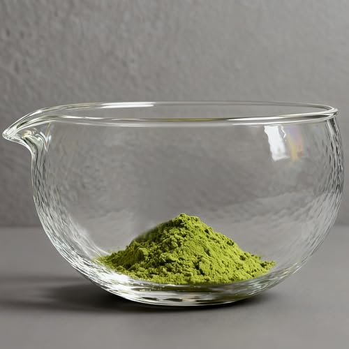 Textured Glass Matcha Bowl With Spout,1 Pack Handmade Clear Glass Chawan Matcha Green Tea Whisk Bowls,Japanese Style Cute Salad Mixing Bowl Cup 400ml 13.5 oz