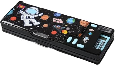 PORUPAEL Pop Up Multifunction Pencil Case, Compartment Pencil Case Cute Cartoon Pen Box Organizer Stationery with Calculators, Sharpener, Schedule, School Supplies (Black)