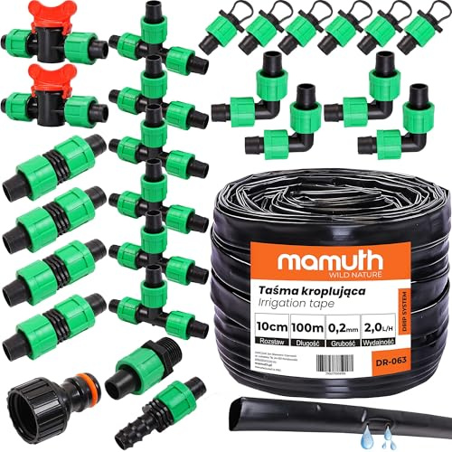 Tropfschlauch Satz 100m 10cm 2l/h Tropfband Bewässerung Verbinderstück T-Stück, PE 16mm, MAMUTH