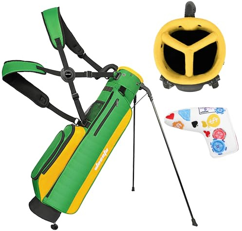 Golftasche, leicht, klein, mittel, Tragetasche, 2-3-Wege-Trennwand, für Damen und Herren, mit verstellbarem Schultergurt, mehrere Taschen, Golf-Gewehrtasche mit Golf-Putter-Abdeckungen (M-Grün)