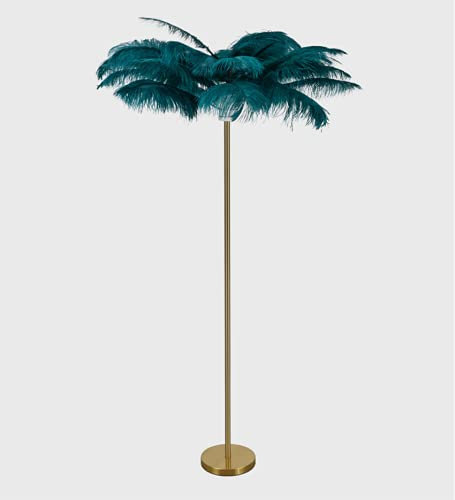 Lampadaire en Forme de Palmier avec Plumes, luminaire décoratif d'intérieur, avec Tube en Laiton, idéal pour Une Chambre, Un Salon, Un Restaurant ou Un hôtel - Bleu-Vert