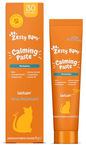 Zesty Paws Pasta Calmante per Gatti – Supporta Relax, Calma e Serenità – Con Vitamina B1, Lactium, L-Teanina e L-Triptofano – Gusto Pesce – 75g