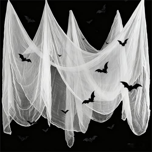FiveMileBro 215 x 500 cm Gasa Sangrienta Halloween | Gasa para decoración gótica | Tela Espeluznante Gigante para Casa Embrujada, Puertas, Ventanas y Exteriores (Blanco)