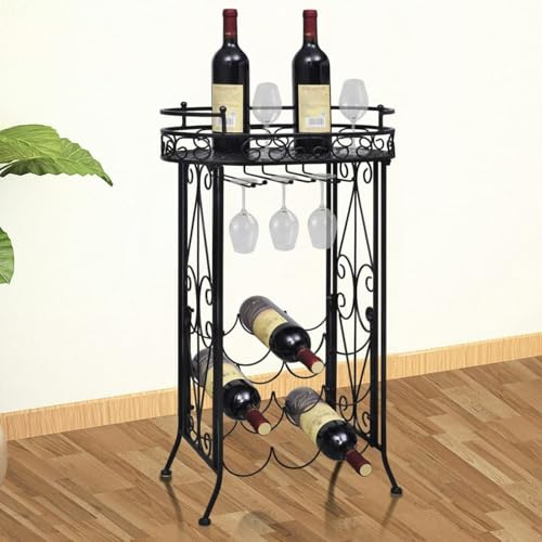 Gecheer Portabottiglie per 9 bottiglie con supporto per bicchieri, in metallo, sistema di conservazione del vino per gastronomia, cantina, portabottiglie