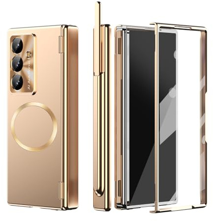 Gadget-Park for Samsung Galaxy Z Fold 7 Case,Built-in [Screen Protector] [Hinge Protection] [Pen Holder] Full Body Protective Magnetic Phone Case for Galaxy Z Fold 7 (Gold)