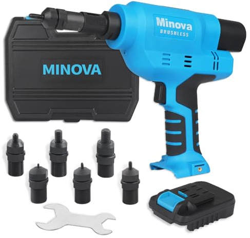 MINOVA Brushless Blindnietwerkzeug KD-04X Rivnut Tool kompatibel mit 3/8-16 Blindnietpistole Elektrisches Blindnietpistolen-Set mit Koffer Kabellos Imperial (BOS Batteriekonverter)