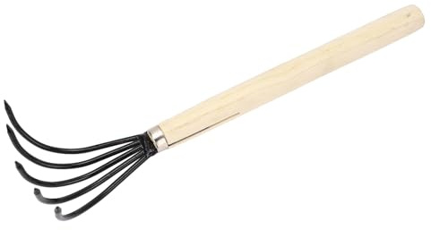 SEAFRONT Culture de Jardin Efficace, Râteau à Main à 5 Dents, Poignée en Bois Ergonomique, Cultivateur de Griffe en Acier en Carbone, D201 pour Le Desserrage ou Le Sol de (Longue poignée)