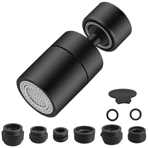 Tap Faucet Aerator for Kitchen Sink 360° Swivel Tap Replacement Spray Head Faucet Extension Sprayer Attachment 2 Spray Modes Function for Kitchen Sink Bathroom (Black 80°)