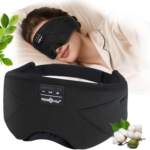 MUSICOZY Sleep Mask Headphones 100% Blockout Soft Cotton Sleep Headphones