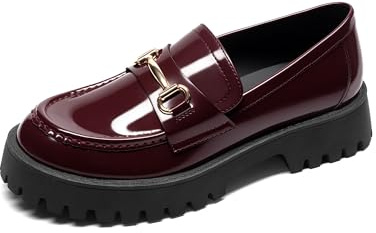 DREAM PAIRS Mocasines gruesos de plataforma para mujer, Borgoña, 39.5 EU