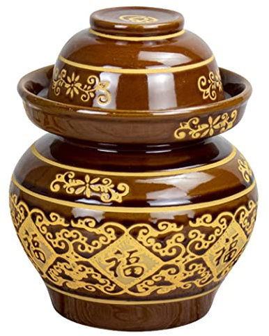 ZGHQHCDRH Ceramic jars, Traditional Chinese Ceramic Fermentation Crock Jar Pickling With Water Seal Airlock Lid,Large Thickened Kimchi Pot(Bruin,6KG)