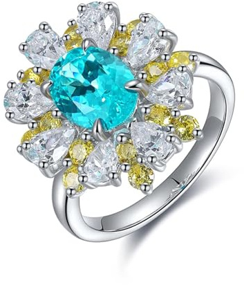 Tolldek 18K Weißgold 750 Trauringe Echter Schmuck, Blumen Pärchen Ringe mit Ovalschliff 3ct Topaz Seeblau, Au750 Gold Freundschaftsringe Moissanit Allergiefrei, Gr.57 (18.1)