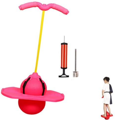Pogo-Sprungball für Kinder und Erwachsene, Hochsprung-Spielzeug Sprungbrett mit Griff, Balance-Sprungball – starkes Griffdeck, Hüpfspielzeug Outdoor, Hüpfball mit Griffen, Pogo Jumper Ball (Rosa)