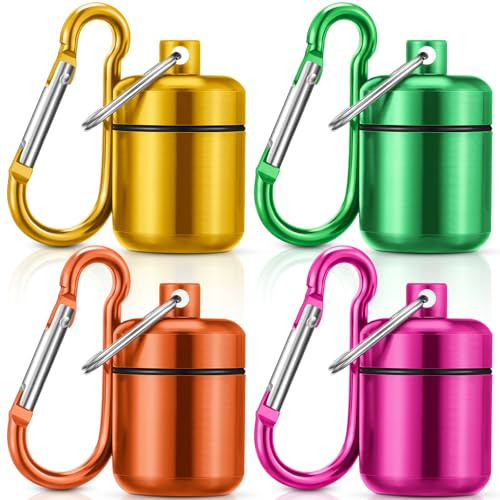 Hicarer 4 Pack Ear Plug Carrying Case, Bright Colors | Waterproof Metal Ear Plug Holder with Keychain, Portable Small Pill Case Container, Jewelry Organizer for Travel or Sports