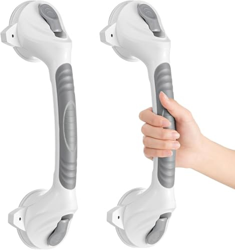 Maniglia per doccia senza foratura, 38 cm, con ventosa, corrimano mobile da bagno con indicatore di sicurezza per doccia, vasca da bagno, WC, cucina, superfici lisce