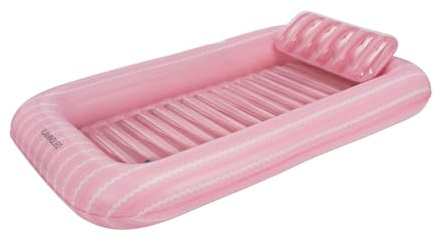 Flamingueo Poolmatta – enkel tanningspool – underlägg ingår – robust PVC, stor storlek, avtagbar kudde, rosa