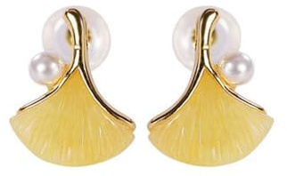 S925 Silver med Natural Jade Gul Fan Ear Studs Örhängen för Kvinnor Yoga Äkta