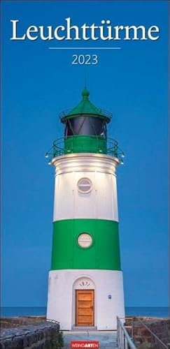 Leuchttürme Kalender 2023. Langer Bild-Kalender mit 12 spektakulären Fotos. Wandkalender XXL 2023. Vertikaler Kalender mit atemberaubenden Leuchtturm-Fotografien. 33x68 cm.