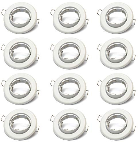 12x Einbaustrahler GU10 Set – 12 Stück Einbaurahmen in Weiß Inkl. GU10 Fassung für LED oder Halogen Leuchtmittel, 30° Schwenkbar, Rund