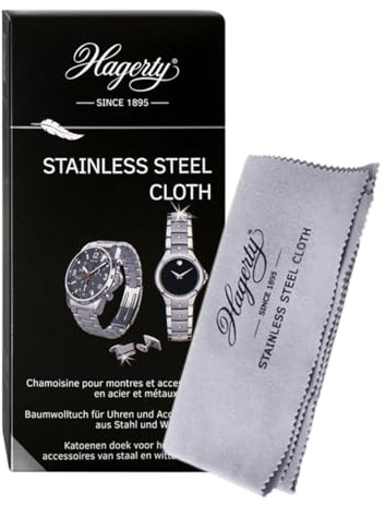 Hagerty Stainless Steel Cloth Chiffon pour l'acier inoxydable I 36 x 30 cm I Chamoisine de polissage efficace imprégnée pour nettoyer et entretenir les montres et accessoires en acier ou métalé