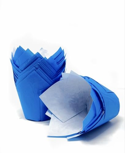 Bakery direct Ltd Blaue Tulpenform Muffinformen, 50 Stück, Einweg, Alltag