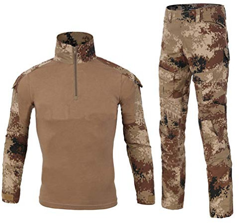 YuanDian Herren Tactical Camouflage Uniformen 2 Stück Sets Outdoor Militär Combat Frosch Anzug Armee Jagd Hosen Atmungsaktiv Langarm T Shirt Top Tarnmuster Bekleidung Wüste Digital XL