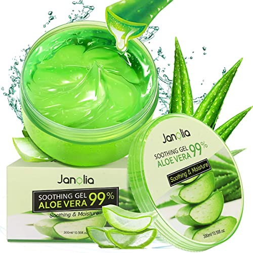 Janolia Gel di Aloe Vera Antiossidante 300 ml Gel di Bellezza Maschera Naturale per il viso, Lenitiva e Idratante per Viso, Corpo, Scottature, Pelle Secca, Cura per Tutti i Tipi di Pelle