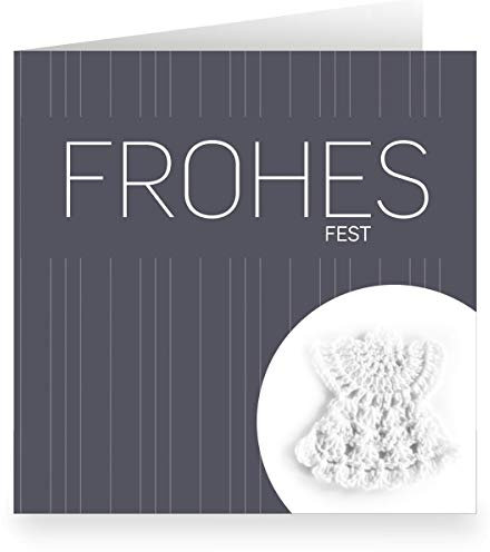Kartenkaufrausch Elegante graue Foto Weihnachtskarte (quadratisch, 15,5x15,5cm mit Umschlag) mit Häkel Weihnachts-Engel: Frohes Fest - große XL Klapp-Karte geschäftlich & privat