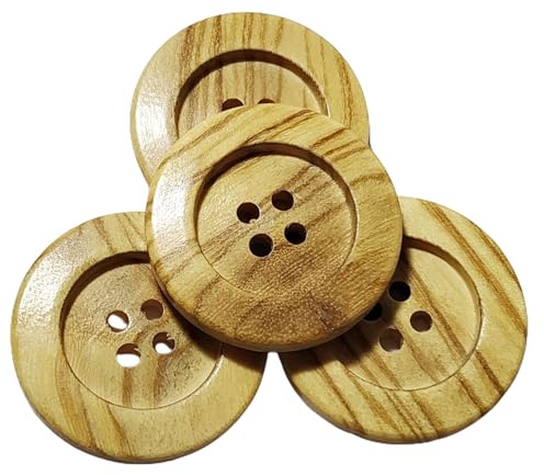 50 naturliga träknappar med 4 hål (12,15,18,20,25 mm) - olivträ - ljust trä - sytillbehör * Tillverkad och skickad från SPANIEN * Tillverkad i SPANIEN *