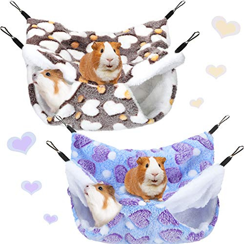 Boao Amaca da appendere per porcellini d'India, criceti, 2 pezzi, accessori per piccoli animali, cincillà, pappagallo, zucchero, aliante, furetto (viola, caffè, motivo cuori)