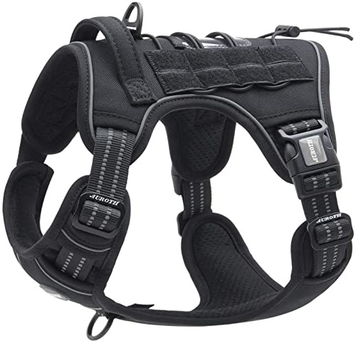 AUROTH Harnais Anti Traction Tactique pour Moyen et Grand Chien, Gilet Respirant Réglable Réfléchissant, Matériel Militaire Taille XL, Noir