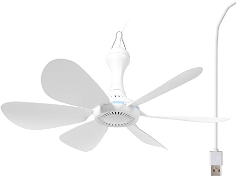 Mengnessly USB Mini Small Ceiling Fan quiet Camping Optional RV Fans Emergency Portable Outdoor Hanging Gazebo Canopy Dorm Fans Silent For Grow Tent,Hiking,Outages Battery operated,Power Bank powered