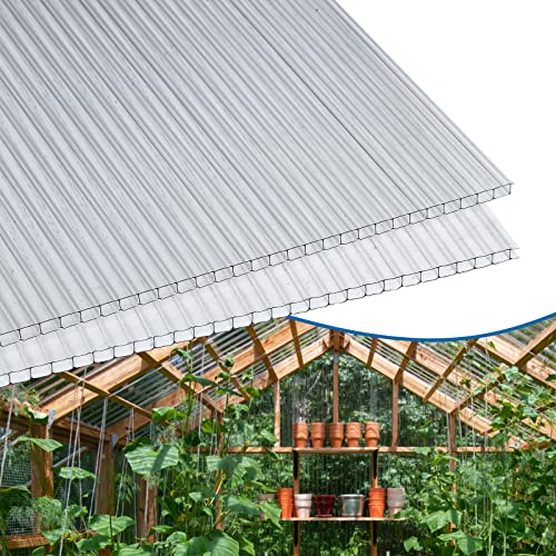 Cecaylie 14x Plaques alvéolaires en Polycarbonate 4 mm, Panneau alvéolaire Double de 10,25 m², 1 210 x 605 cm, Panneau pour Serre, Antichoc et résistant aux UV